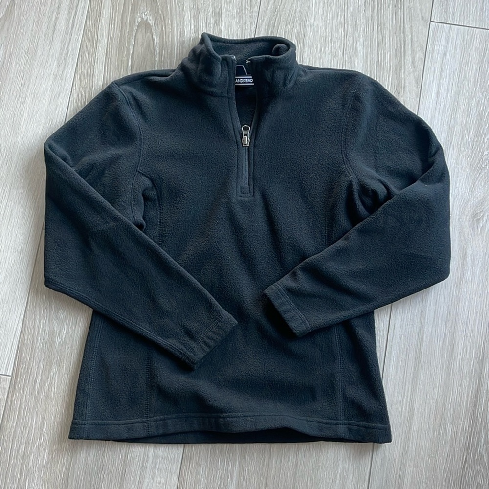 LANDs END BLACK Fleece 3/4 zip UNISEX SIZE M 10-12